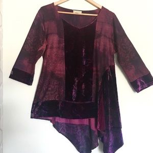 Asymmetrical Hem Velvet details Sweater TOP